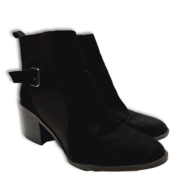 ZARA Suede Ankle Boots Chunky Block Heel Side Buckle Black Sz 10 | Eur 41 - Picture 1 of 16